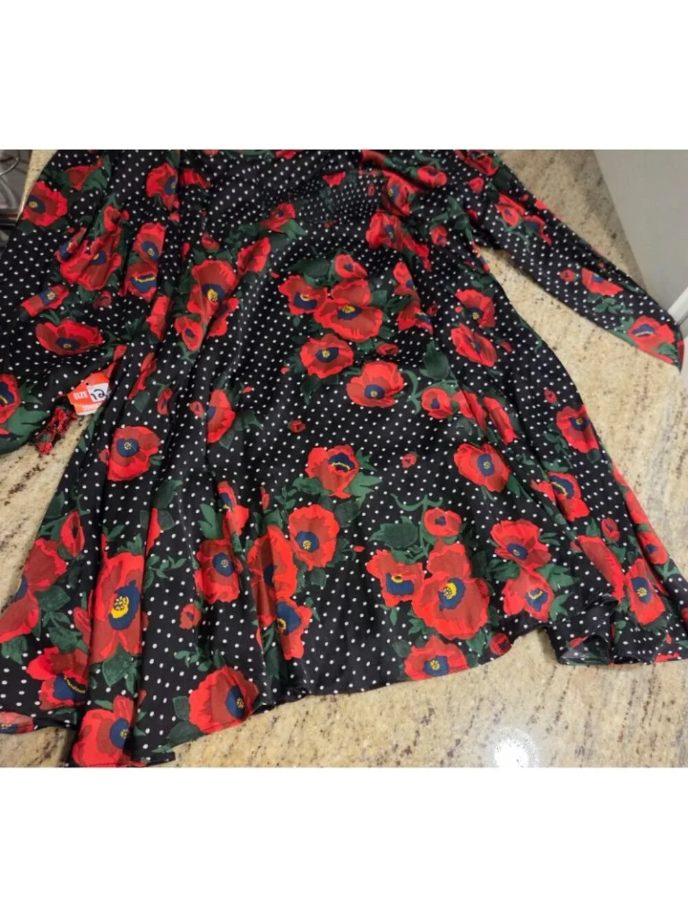 New! Free People Size 12 Morning Light Black Print Long Sleeve Mini Dress
